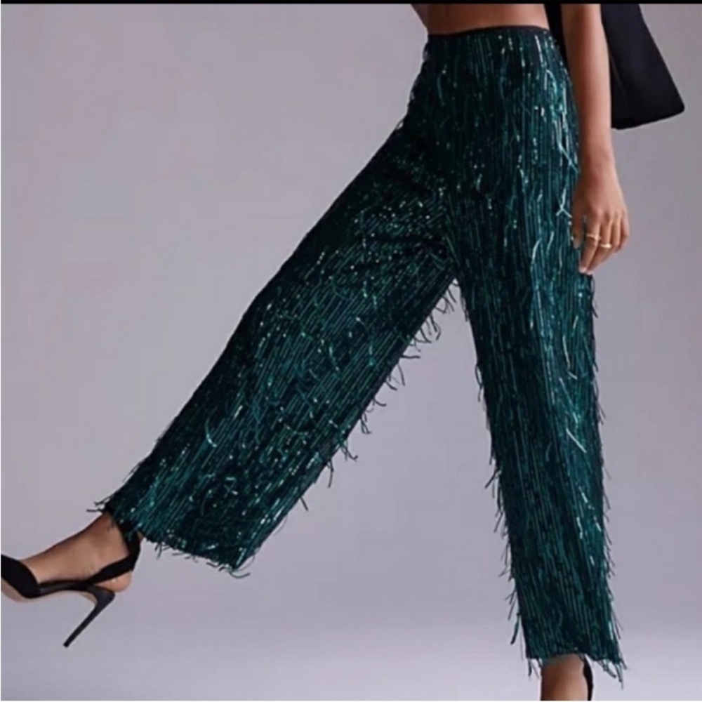 Anthropologie Maeve Fringe Sequined Pants